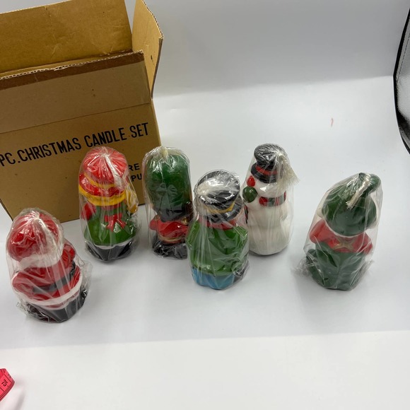 Vintage Kitsch 6 Wax Candle Christmas Figures Santa Carolers Elf Toy Soldier - Picture 3 of 7